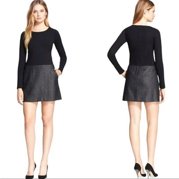 Theory Bowmont Drop Waist Black and Gray Mini Dress Size 6 - Picture 1 of 5